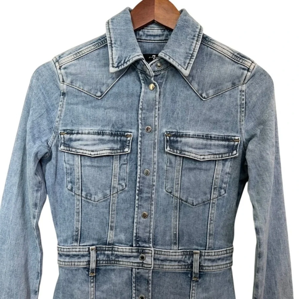 7‎ For All Mankind XS Denim Midi Dress Italian Fabric Western Grunge Cottagecore